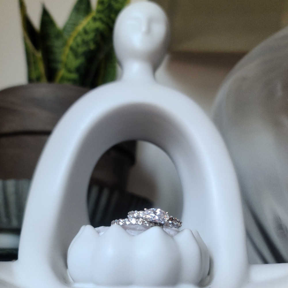 Diamonique Bridal Set. Silver. Sz-6